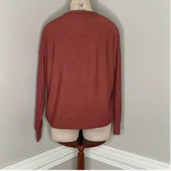 Chaser Long Sleeve Drop Shoulder Pullover Rust Colored V Neck Sweater Size XS - Picture 4 of 8